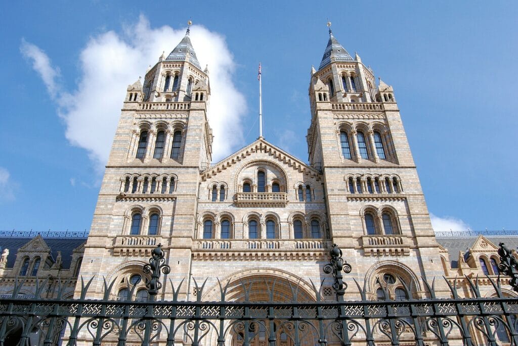 Natural History Museum in London with wide step-free paths and ramps leading to the main entrance