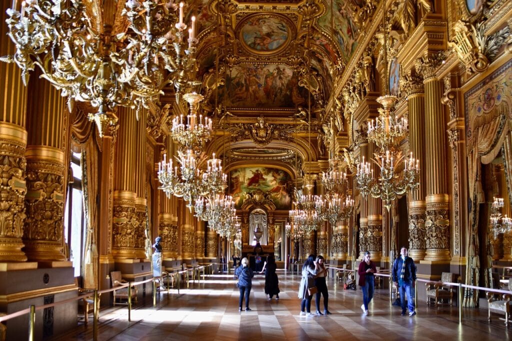Palais Garnier opera house exterior and interior showing accessible elevator access, grand architecture viewable from wheelchair accessible areas