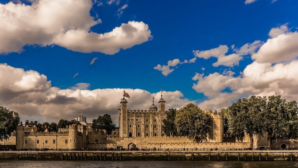 Tower of London exterior showing courtyard area and accessible route towards the Crown Jewels building for wheelchair users