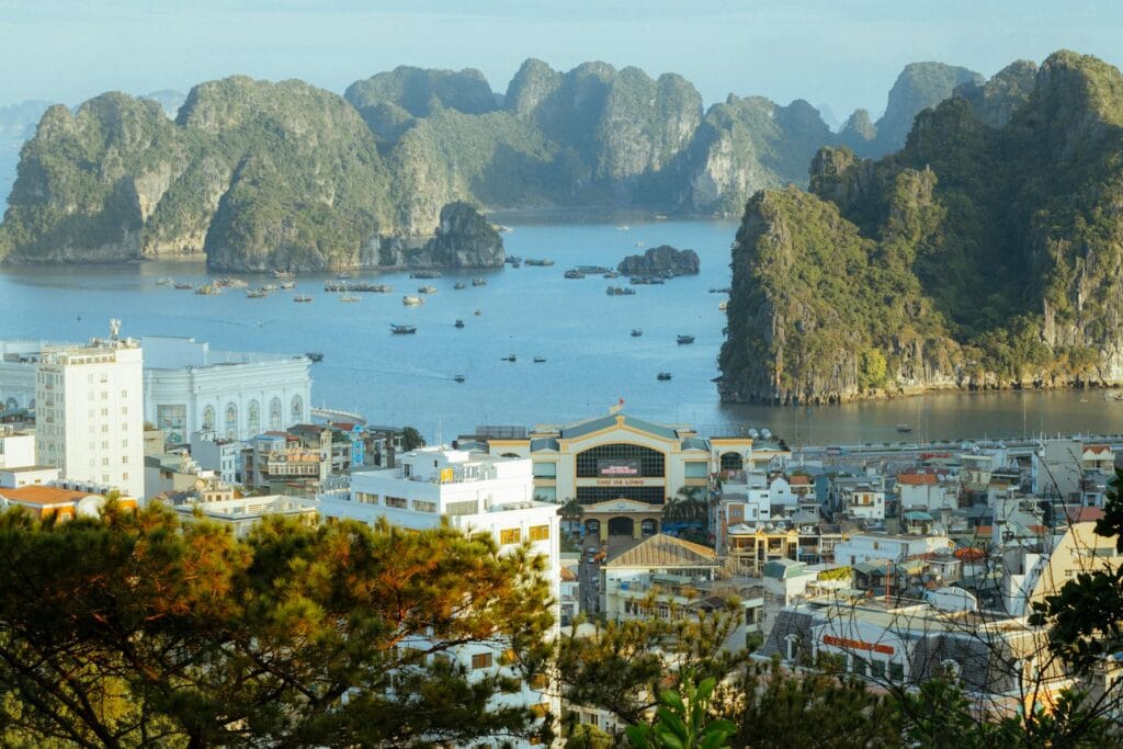 Vietnam Ha Long Bay UNESCO limestone karsts rock formations, turquoise water March dry season, Southeast Asia travel
