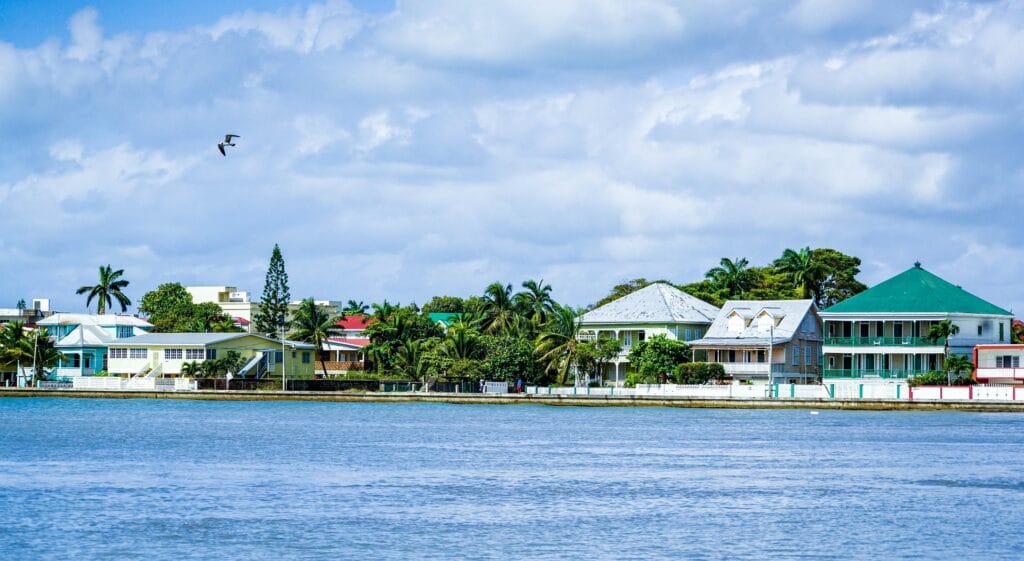 Coastal architecture and port view in Belize City, a gateway to the Great Barrier Reef.