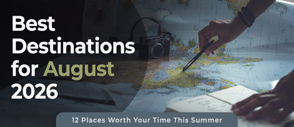 : best destinations August 2026 collage featuring Iceland solar eclipse Maasai Mara and Amalfi Coast