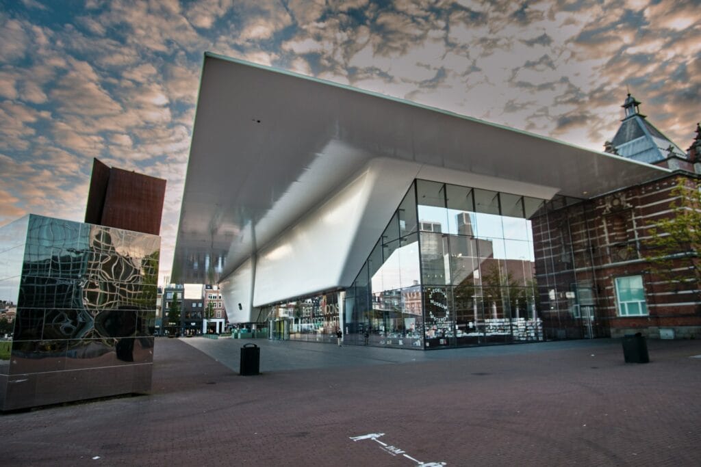 Stedelijk Museum exterior in Amsterdam, representing step-free modern art museum access